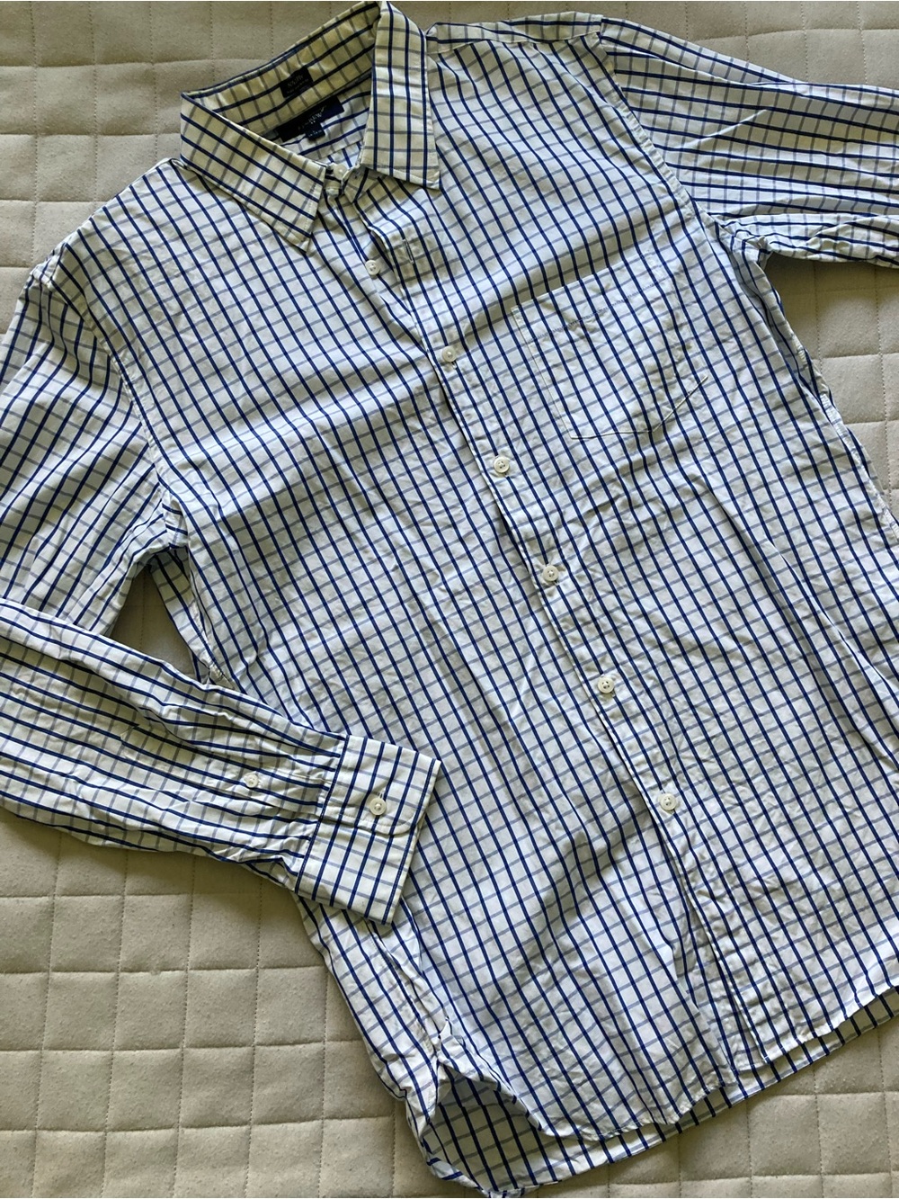 J. Crew Men’s White & Navy Check Button-Down Dress Shirt